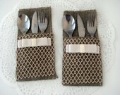 Set of 6-Burlap Silverware Holders , Rustic table decor