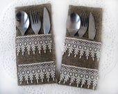 Set of 6-Burlap Silverware Holders , Rustic table decor