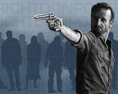 Unframed Poster 8.5 x 11 inch The Walking Dead Rick Grimes Shooting at Zombies Horror Digital Painting