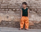 FALL COLLECTION / Orange Children Wide Pants / Green Pockets Fall Trousers/ Japanese Style Pants / Kids Clothing / Casual Pants