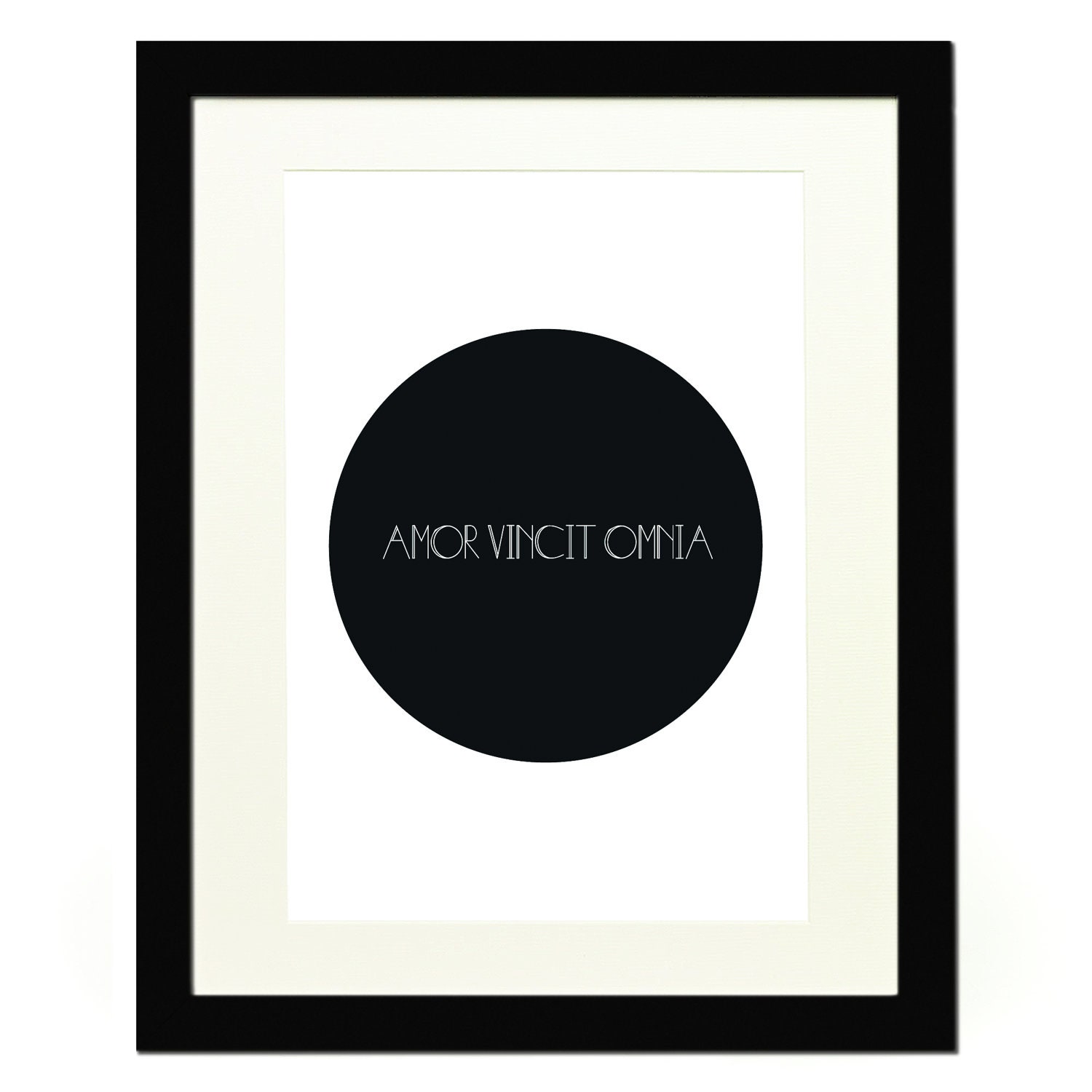 Amor Vincit Omnia 'Love Conquers All' Quote Typography Poster - Black and White - A4 / 11.7 x 8.3 inches