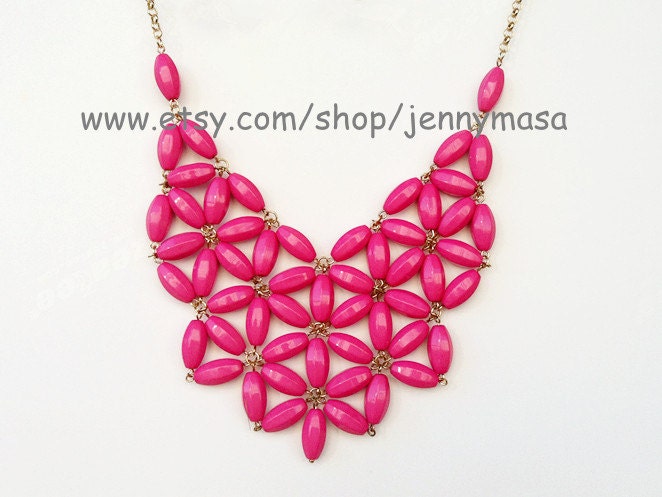 Sale -Fuchsia - Daisy Necklace , Tessellate Necklace, Bubble Bib statement necklace, Party Necklace, wedding necklace