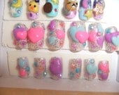 Kawaii Acrylic Hearts Nails full false/fake 3D nail gyaru Japanese lolita