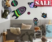 30% off - Alien Spaceship & the Universe Chalkboard Sticker Wall Decal for Home - Blackboard Vinyl Sticker Chalkboard Planner