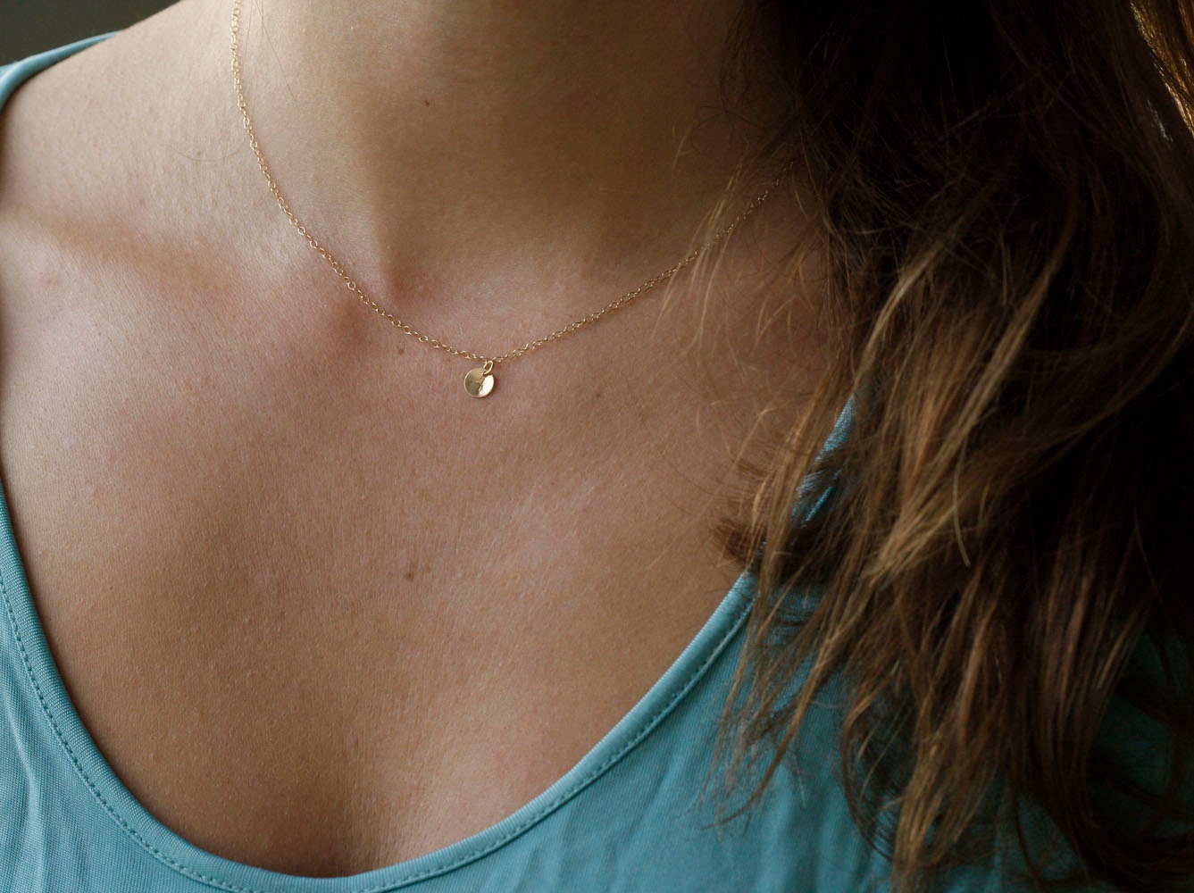Gold disc Initial Necklace, Bridesmaid Jewelry, Personalized Initial Necklace, Mothers Gift, Sisters Gift, Girlfriends Gift, FREE SHIPPING