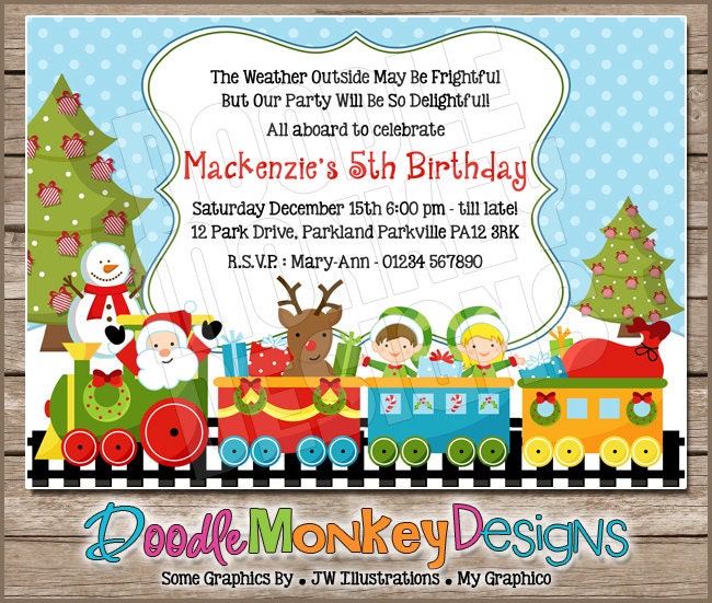 Christmas Train V1 Party Invitation  -  DIY PRINTABLE Digital Invitation