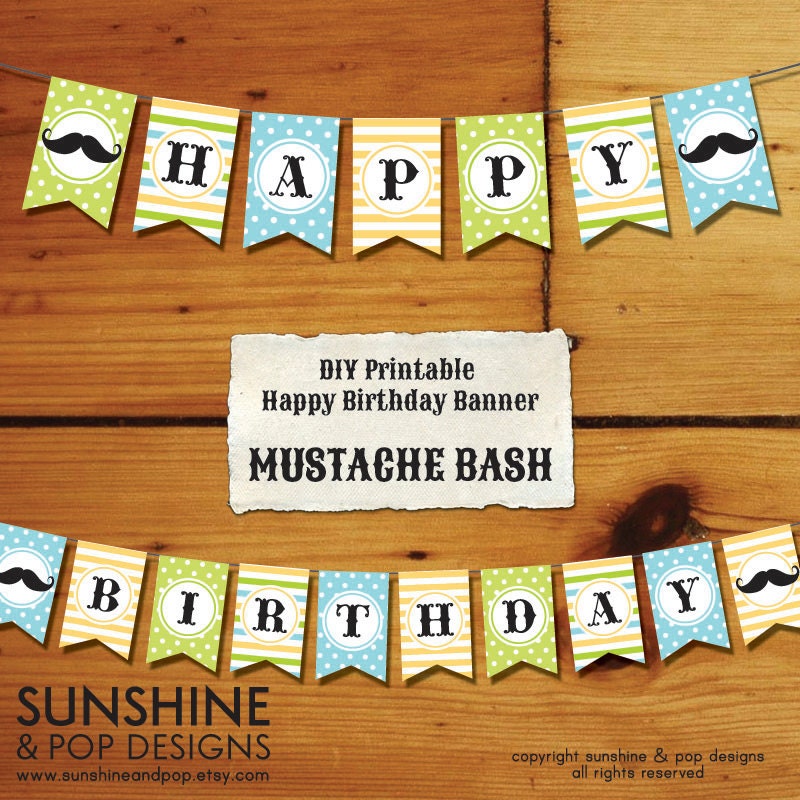 INSTANT DOWNLOAD - Mustache DIY Party Printable Happy Birthday Banner - Little Man/Mustache/Moustache Bash Il_170x135