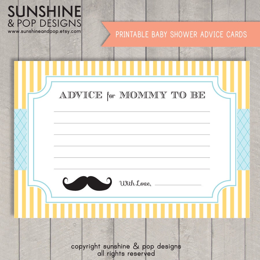 INSTANT DOWNLOAD - Printable Little Man Mustache Baby Shower Advice Cards - Moustache Ready to print - baby boy shower Il_170x135