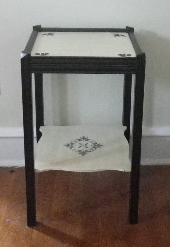 Items similar to Antique White and Black Side Table Night Stand