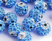 10PCS 10MM Macrame Beads - Flower Rhinestone Crystal Loose Spacer Bead Pave Disco Ball  Fit DIY Bracelets Earrings Necklaces Rings /Sky blue