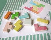 Tetris rubber stamp, set of 8 - hand carved rubber stamp, handcarved rubber stamp, hand carved stamp, handmade stamp, handcarved stamp
