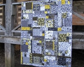 Lap Quilt Black, White and Yellow Patchwork
