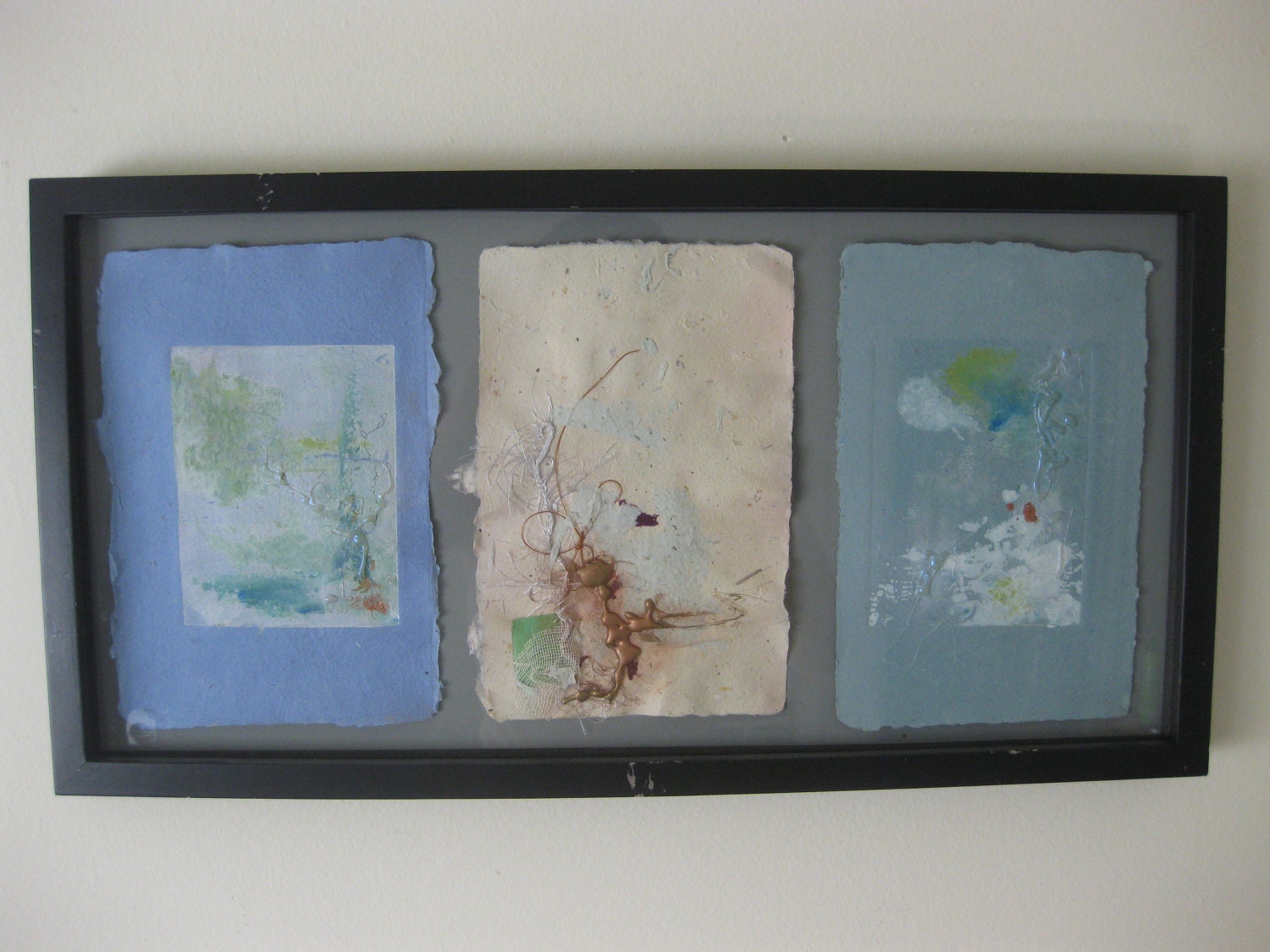 Handmade Paper Triptych/ Collage/ Mixed Media 21"x 10 3/4"