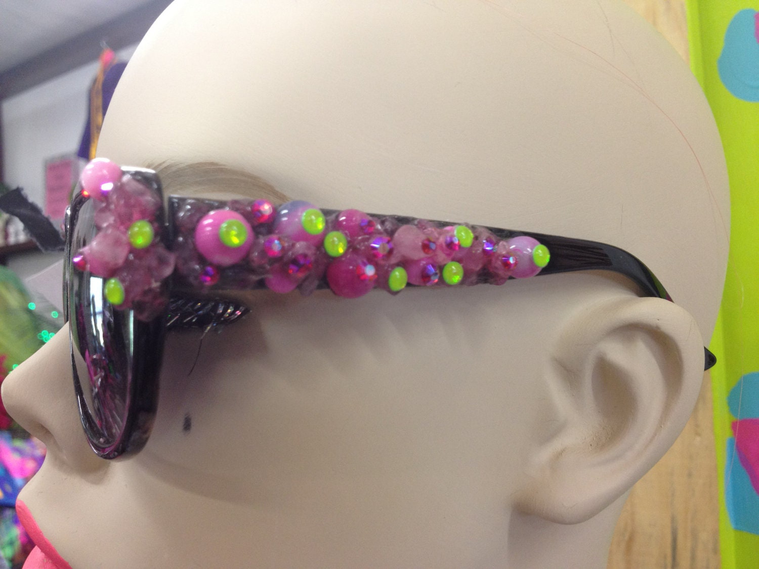 Hot Pink & Lime Green Cheetah Embellished/Decorated Womens Sunglasses/Eyewear with Stones and Swarovski Crystals