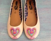 Colorful Rainbow Heart Hand Painted Womens Flats/Womens Shoes