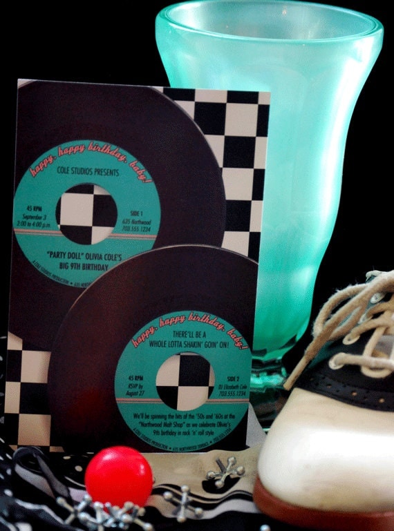Fabulous '50s 45 rpm Sock Hop Birthday Party Custom Personalized Printable DIY Invitation Il_570xn