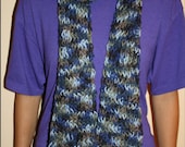 Hand knit blue multicolored knit scarf