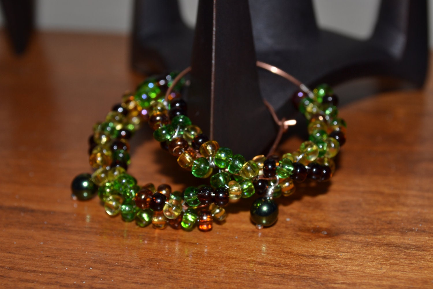 Autumn colored bead cluster hoop earrings, fall colored beaded earrings, autumn hoops