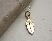 Gold Feather Necklace Bronze Sterling Silver Mixed Metal - Minimal Jewelry