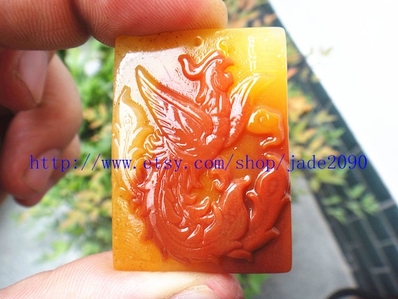 Free Shipping - Natural Yellow jade Phoenix , Hand- carved Natural yellow jadeite jade Phoenix charm jade Pendant