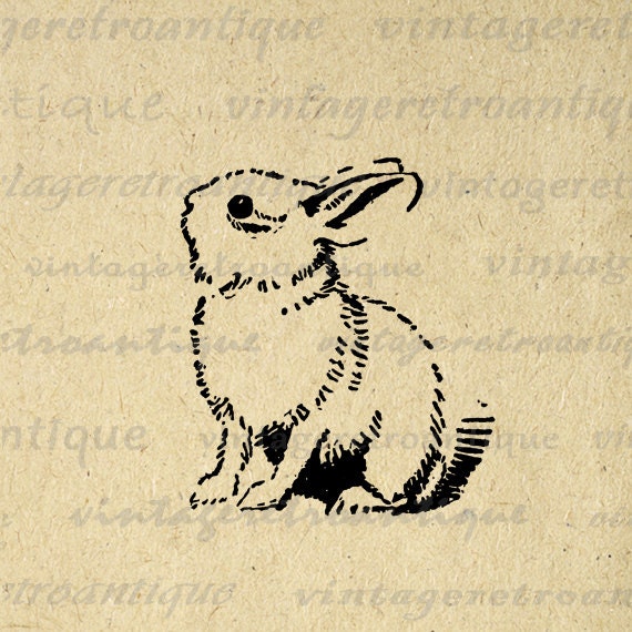 Cute Bunny Rabbit Image Printable Digital Easter Download Spring Graphic Antique Clip Art for Transfers HQ 300dpi No.061