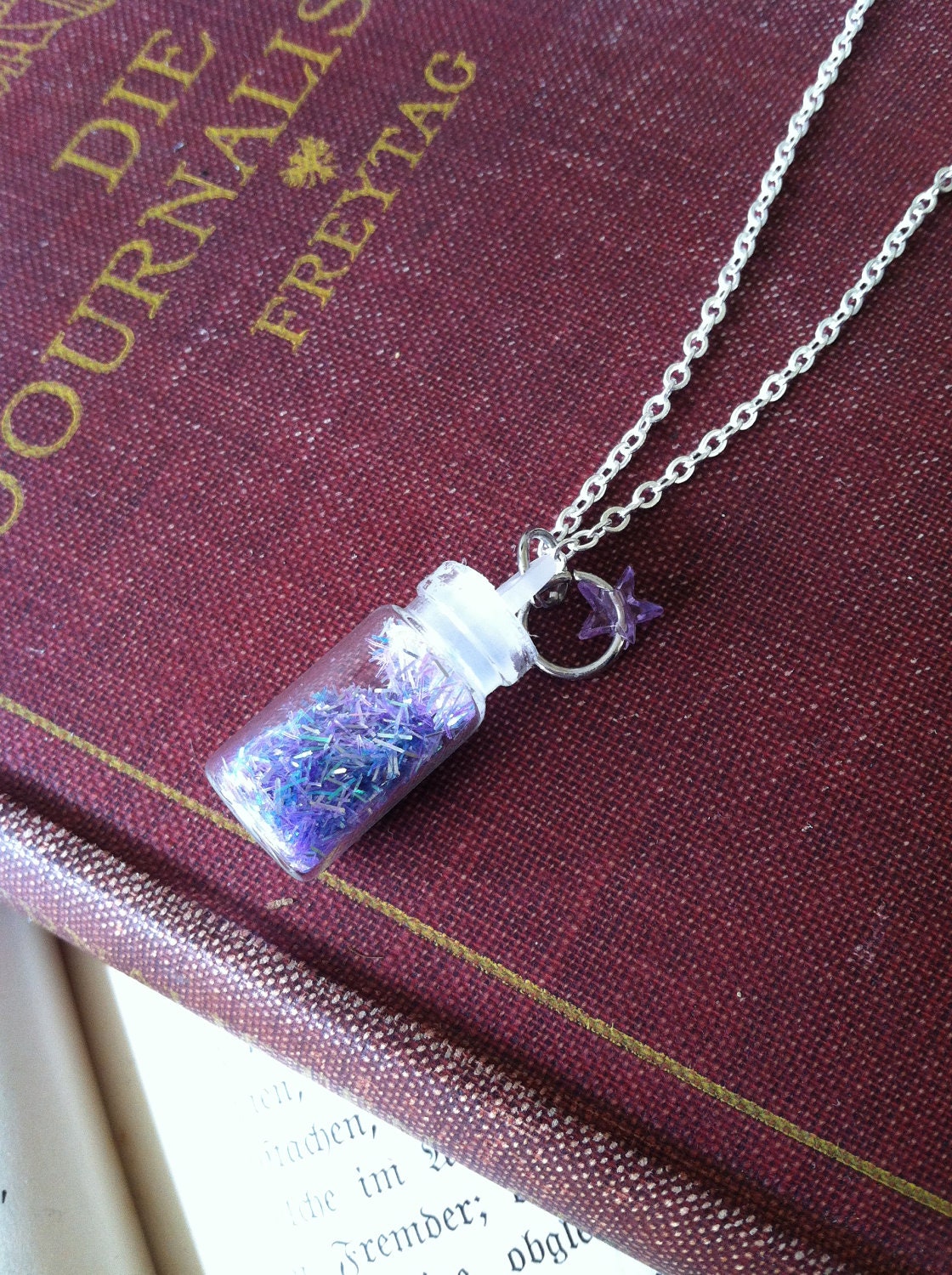 Stardust Pixie Dust charm necklace, small glass bottle, glitter