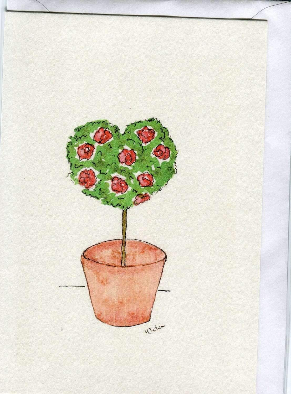 Heart shaped tree-handmade card-from original watercolour painting-blank inside- anniversary, wedding- engagement