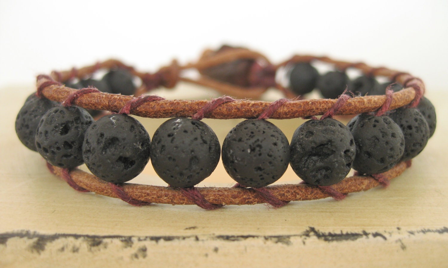 Lava Bead Leather Wrap Bracelet