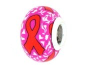 Orange Awareness  Ribbon on Pink Background with White Hearts for Add-A-Bead Bracelets supporting Leukemia, Kidney Cancer, and More