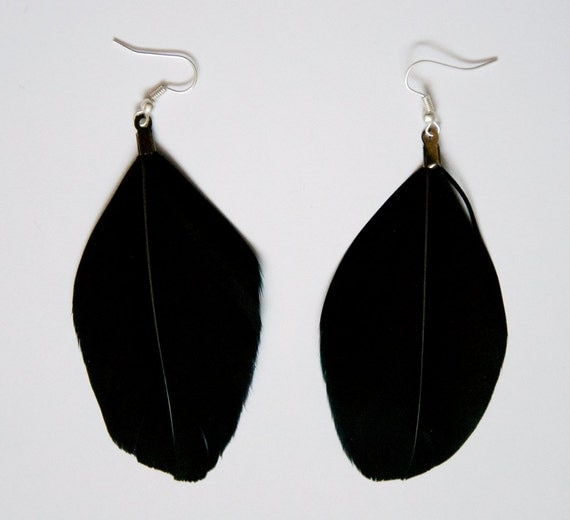 Items similar to Big Black Feather Earrings on Etsy