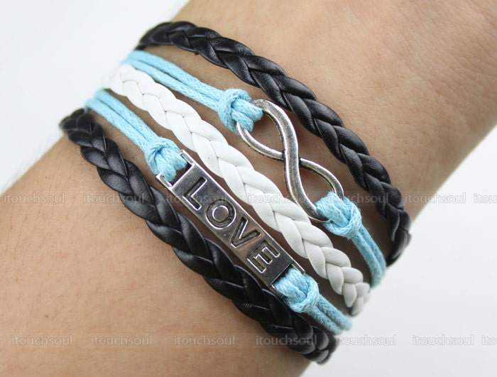 Infinity Love Bracelet-Antique silver infinity Bracelet, Love Bracelet & Multistrand Braid Chain Bracelet