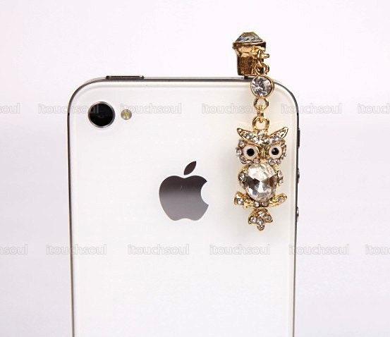 Shine the Czech drilling silver noble owl dust plug, iphone4 ipad2 HTC diamond owl crystal dust plug apple earphone plug