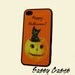 Holiday Edition iPhone 4 / 4S Cell Phone Case Holiday Happy Halloween Black Rubber Case Vintage Black Cat Pumpkin Greeting