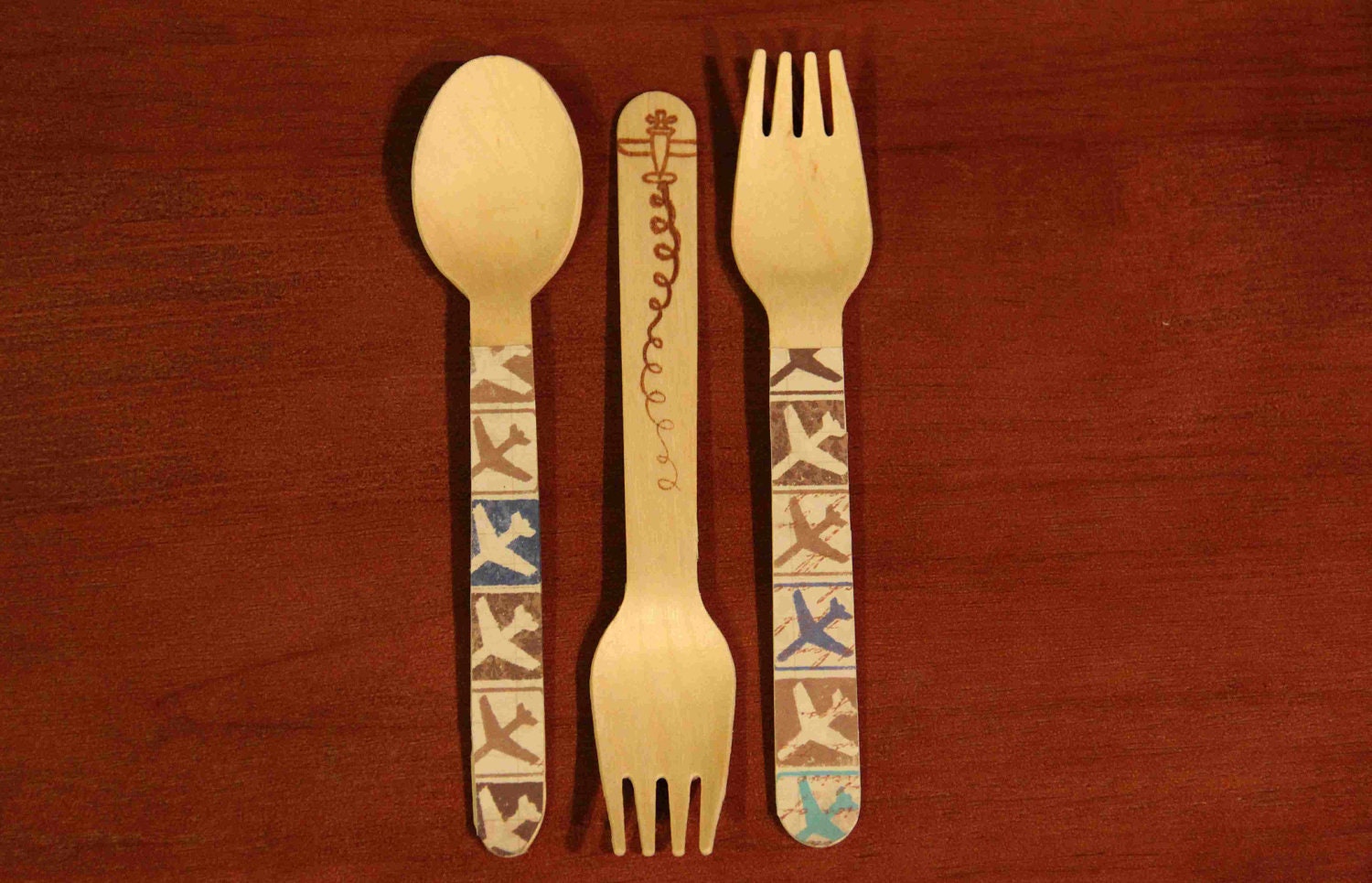 24 Wooden Forks or Spoons- Vintage Airplane Il_570xn