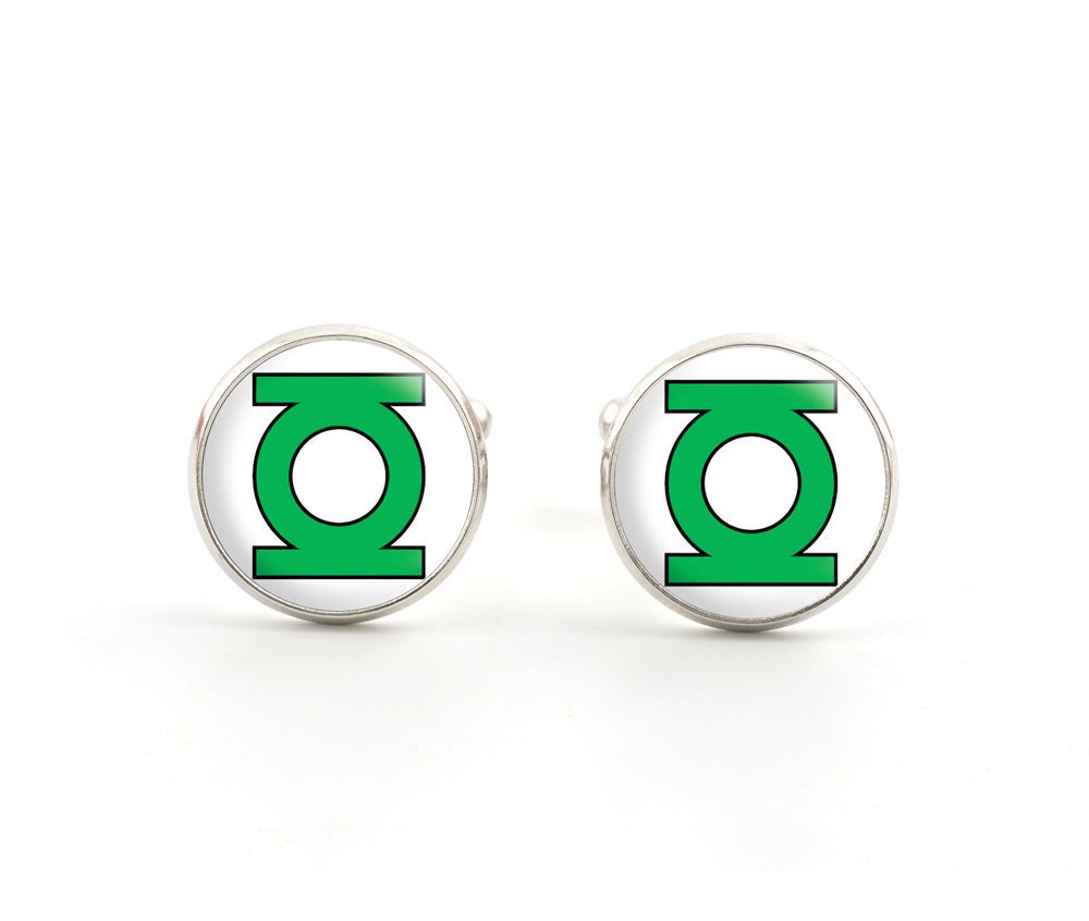 Silver Mens Cufflinks - Sci-fi Jewelry - Green Lantern Cufflinks - Superhero Accessories for Men - Gifts for Him - Christmas Gifts under 15