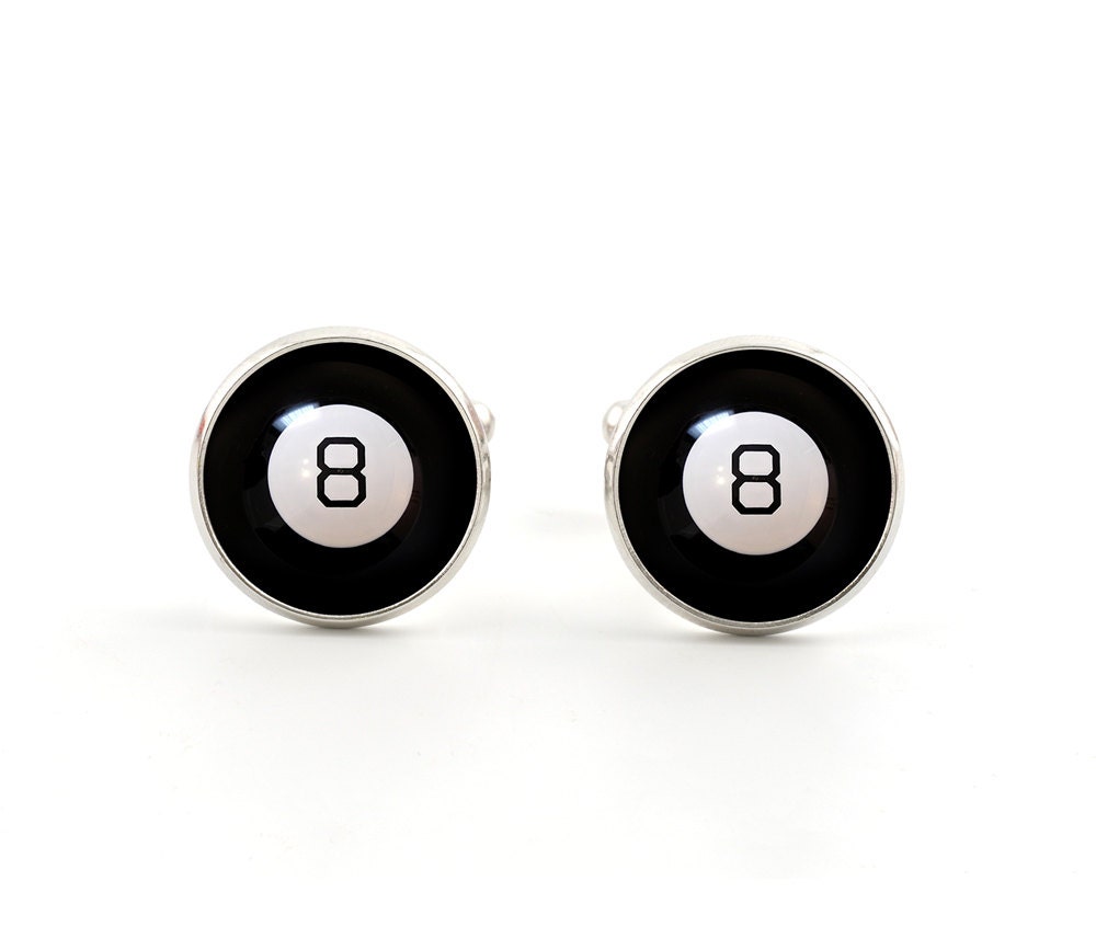 Silver Mens Cufflinks - 8 Ball Jewelry - 8 Ball Cufflinks - Gifts for Him - Gifts for Birthdays - Pool Accessories for Men