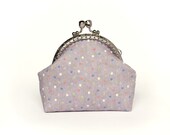 Lavender Coin Purse, Polka Dots Change Pouch, Cotton Fabric Wallet with metal frame
