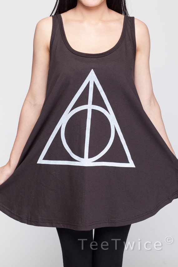 Deathly Hallows T Shirt Dress Harry Potter Movie Symbol Top Women Shirts Black Tunic T-Shirt Sleeveless Vest Mini Dresses Size M L