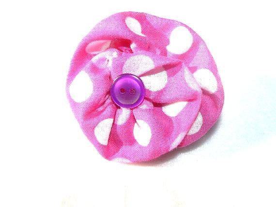 Children's Hair Clip - Pink Polka Dot Hair Flower Barrette