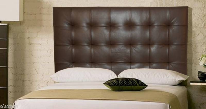 Wall Mounted Queen size Extra-Tall Headboard, Upholstered in Chocolate Leather