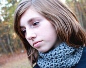 Gray Crochet cowl circle scarf neck warmer women men children baby toddler pullover basic scarflette holiday winter fall spring