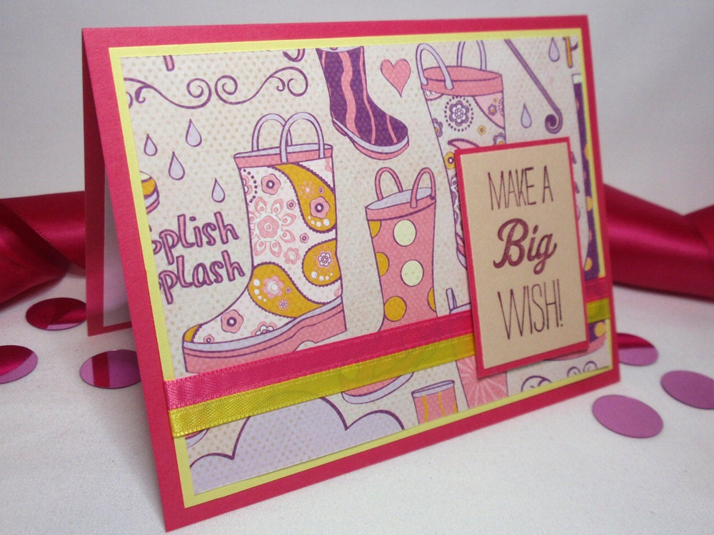 Spring Birthday Card - Birthday Boots Card - Pink & Yellow