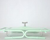 Bamboo Serving Dish - Mint Green, Casserole Dish, Vintage - 3pc