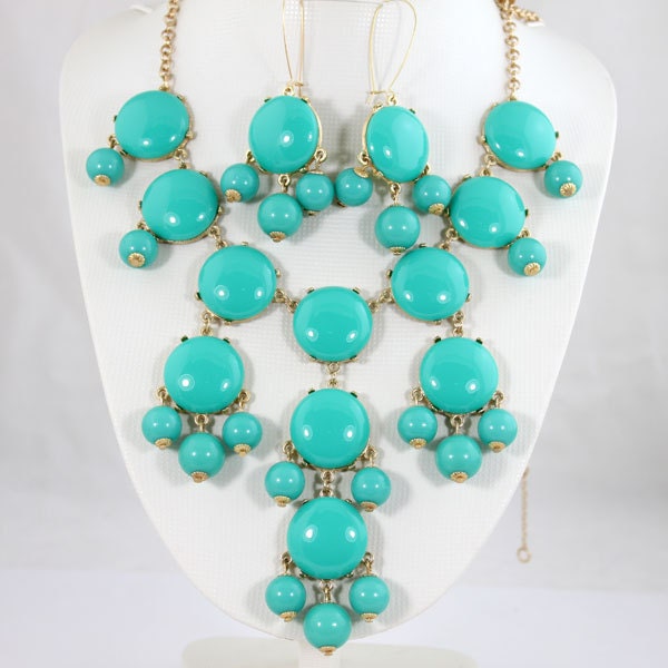 Big Size Smooth Turquoise Bubble Jewelry Set,Handmade Bubble Bib Necklace,Earrings,Statement Bubble Necklace-BN0156