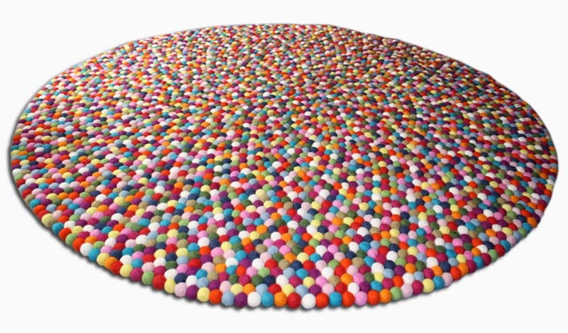 Round Handmade Felt Ball Rug 140 cm