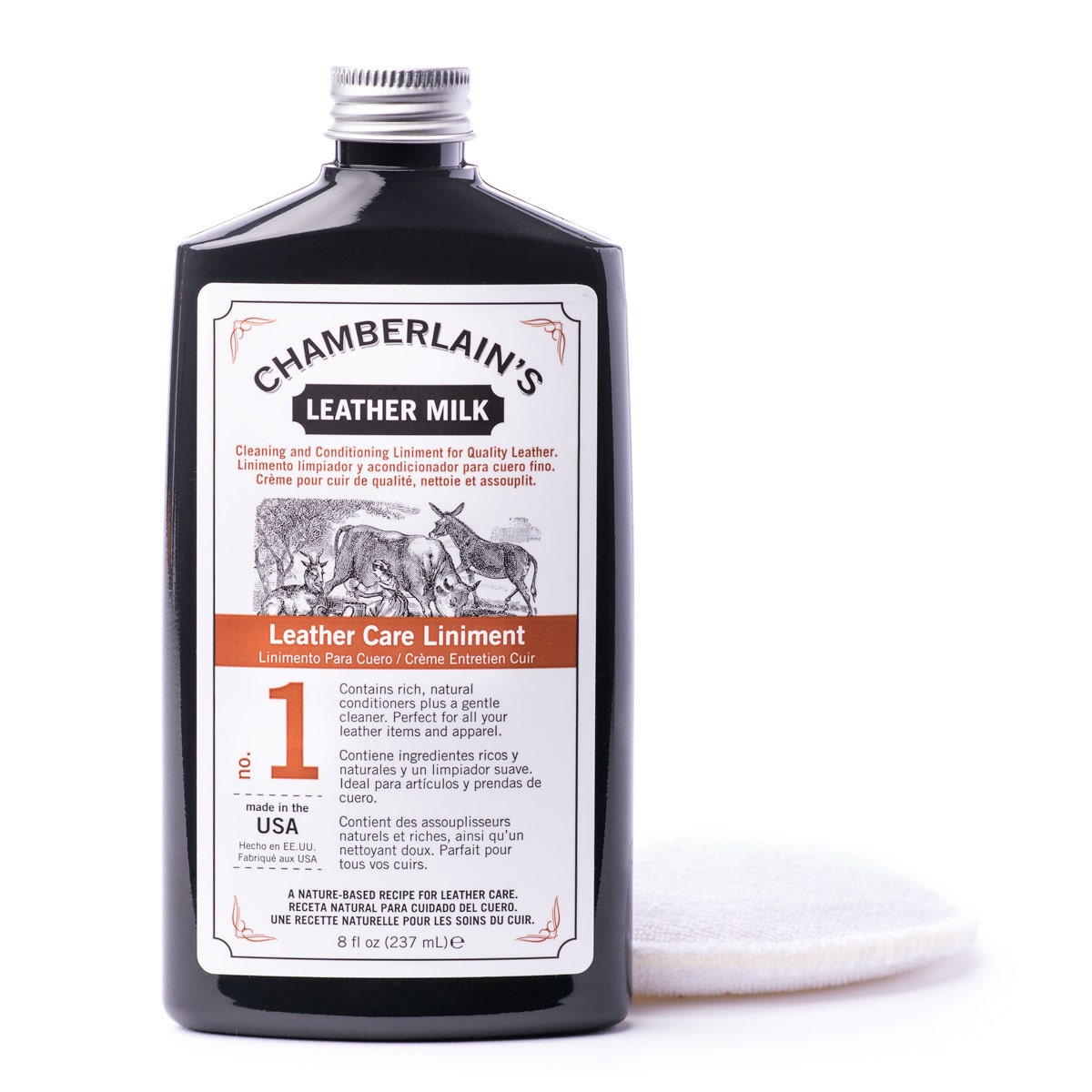 Chamberlain's Leather Milk Leather Care Liniment No. 1: Best Conditioner for Quality Leather. Free Applicator Pad Included. - LeatherMilk