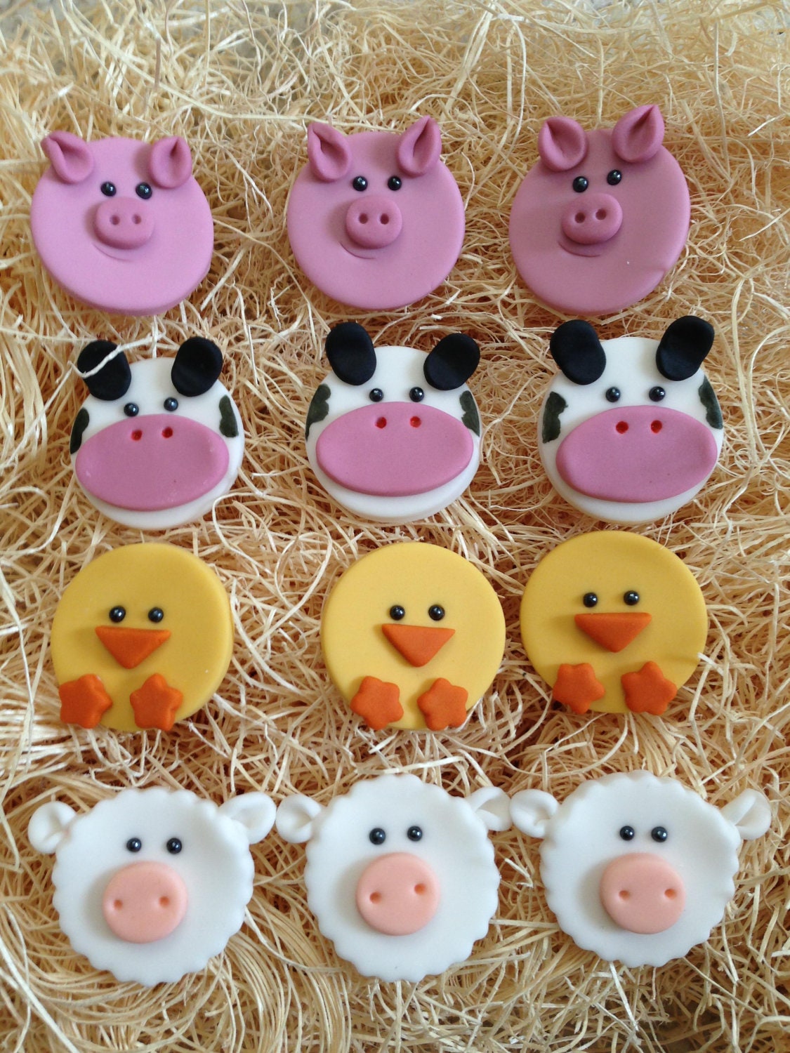 Edible Fondant Cupcake, Cookie Toppers- Farm Animals