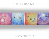 Original Landscape Large Abstract Painting Tree of life KSAVERA "Time of day" 16x68 Floral mixed media collage Art Nouveau World Modern