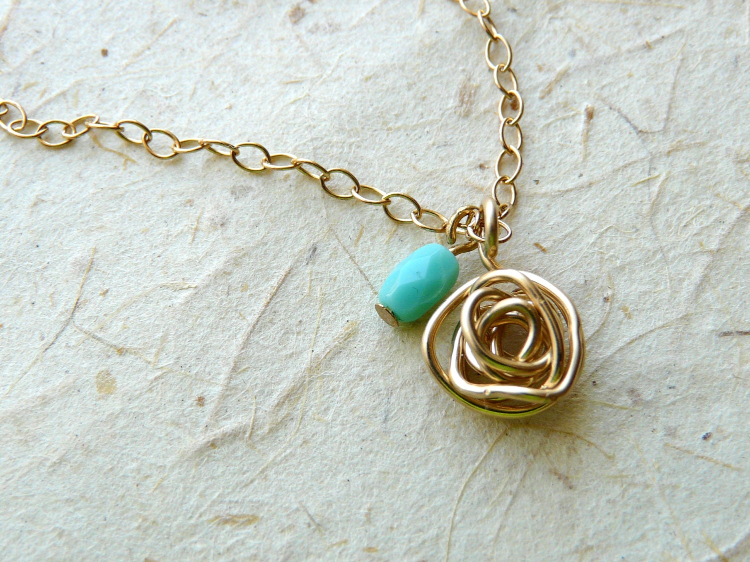 Hand crafted swirl necklace, 14k necklace, delicate necklace, minimalist necklace, turquoise necklace