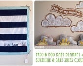 Froo & Boo Baby Blanket / Sunshine and Grey Skies Cloud Pillow Combo